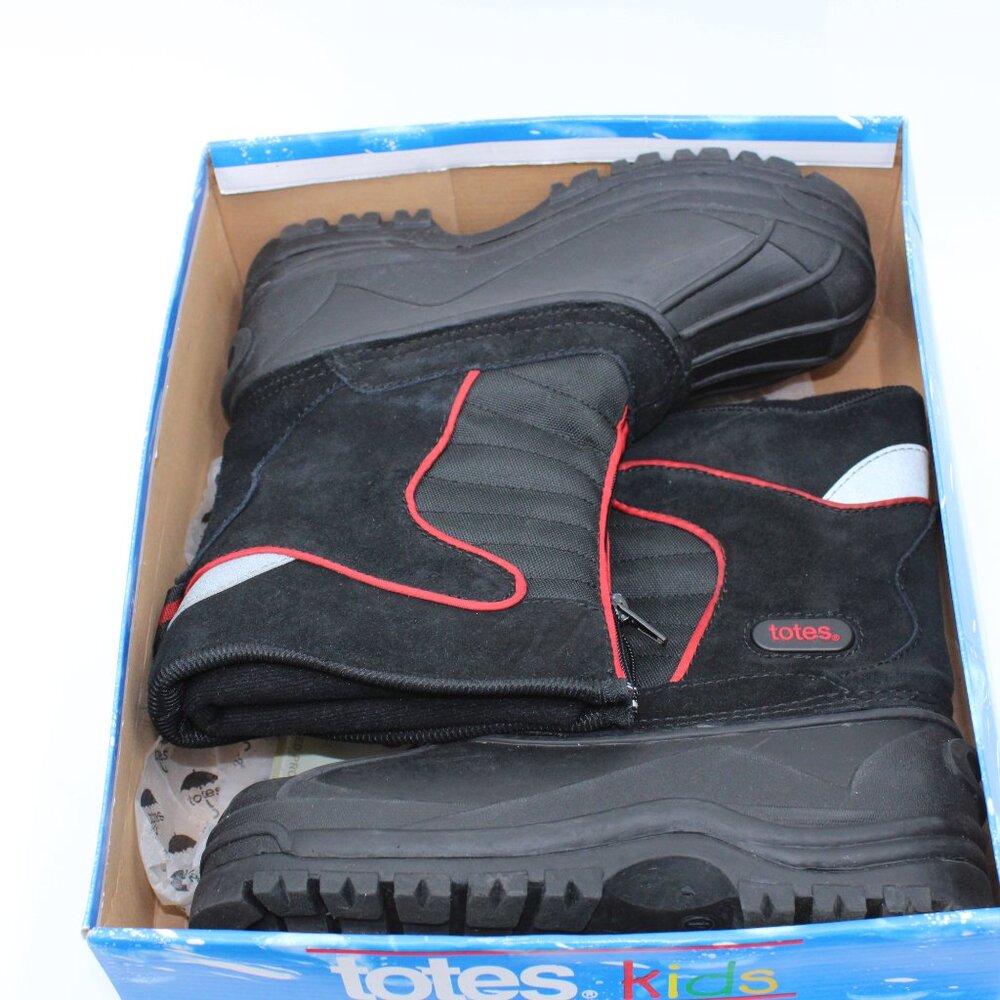 Totes Kids Black With Red Stripe Waterproof Lined Zipper Snow Boots - Picture 9 of 9